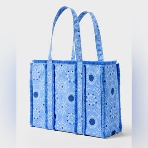 Roller Rabbit Light Blue Floral Fringe Tote